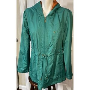 Susan Graver Packable Jacket Size Small Teal Green Raincoat Windbreaker Hooded